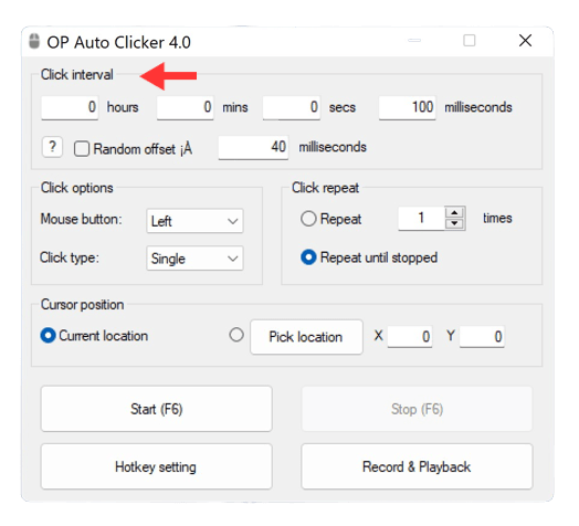 click interval settings